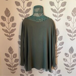 Piko 1988 Olive Green Crochet-Yoke Tunic Top